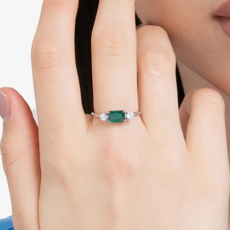 Anillo Circonitas Blancas y Verde Luca Barra